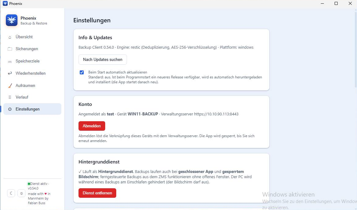Einstellungen mit E-Mail- und Telegram-Benachrichtigungen
